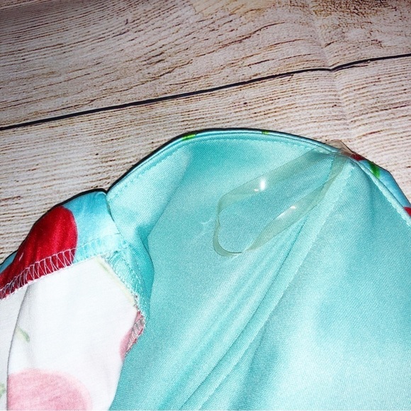 Teeze Me Blue and Red Cherry Strapless Dress Size 9 - Picture 6 of 12